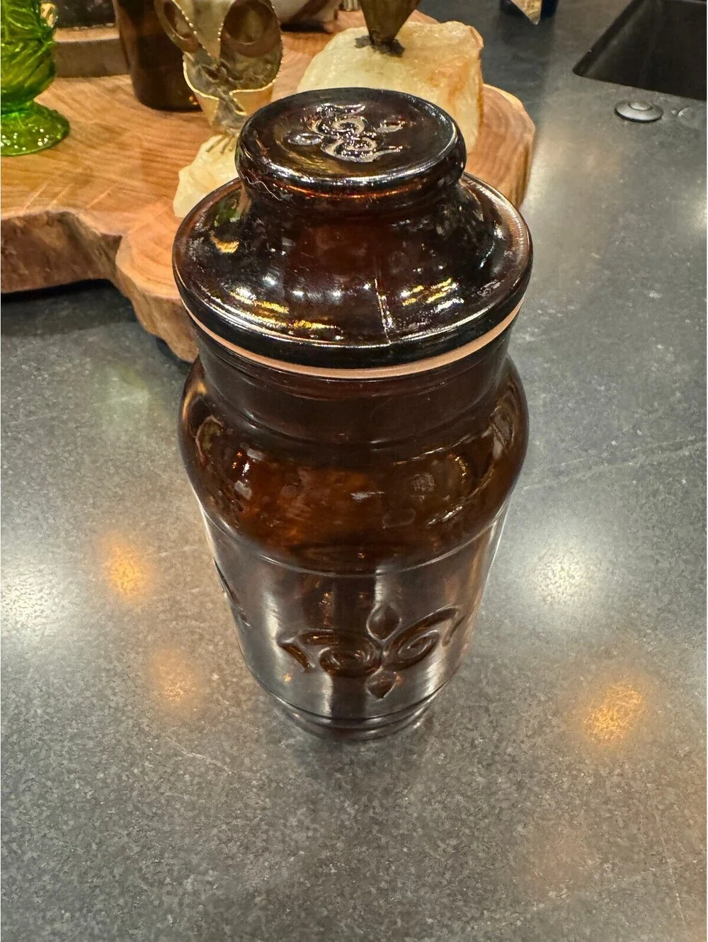 1970s Borden Cremora Amber Glass Apothecary Canister with Lid